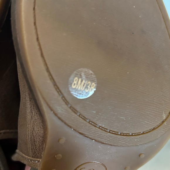 Lucky Brand 'Lisza' Open Toe Tan Brown Leather Bootie Shoes Wooden Heel‎ Size 8 - Picture 12 of 12